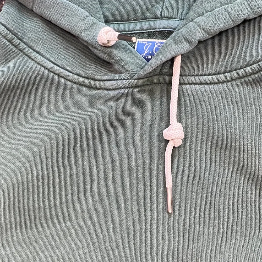 J Crew Vintage Fleece Hoodie Sz L Mens Green Skater Grunge Distressed Pullover